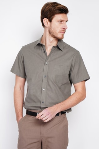 Camicia regular in lino - Kaki