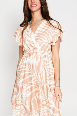 Abito midi in lino - Bianco e beige