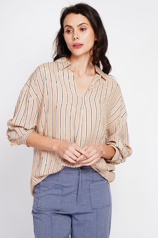 Tunique en lin - Blanc, beige et bleu