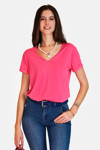 T-shirt en lin - Fuchsia