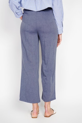 Pantaloni 7/8 in lino a vita alta - Blu