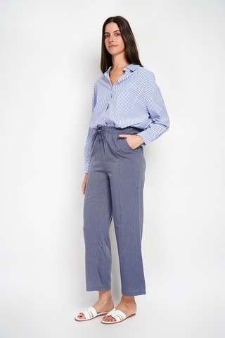 Pantaloni 7/8 in lino a vita alta - Blu
