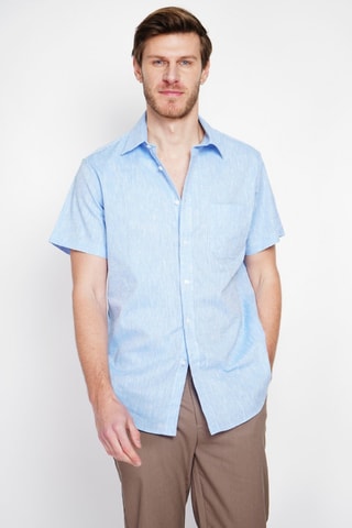 Camicia regular in lino - Blu