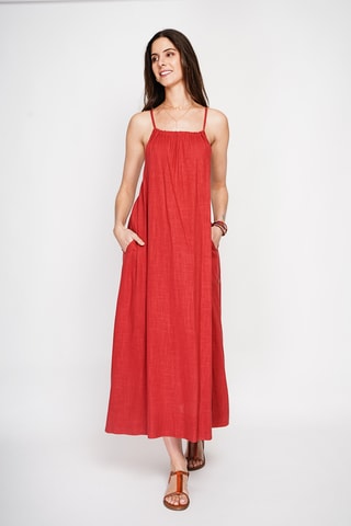 Abito lungo in lino - Rosso