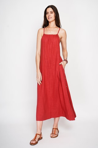 Abito lungo in lino - Rosso