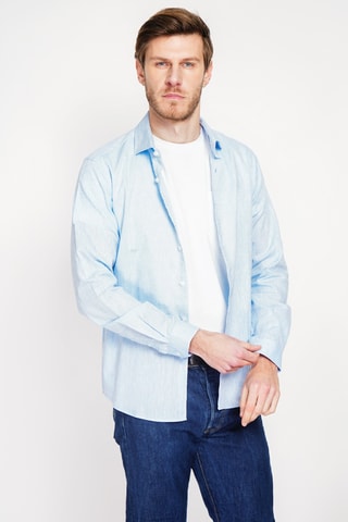 Camicia slim in lino - Blu