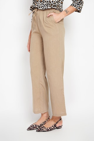 Pantaloni 7/8 in lino a vita alta - Marrone