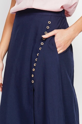 Gonna a portafoglio in lino - Navy