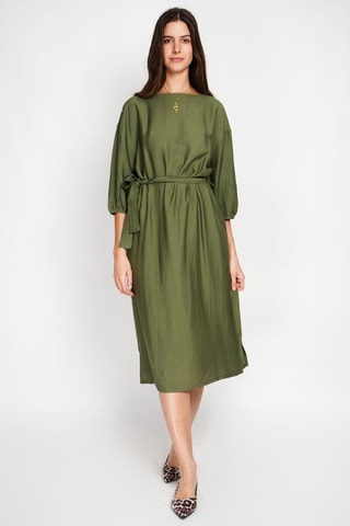 Abito midi in lino - Verde