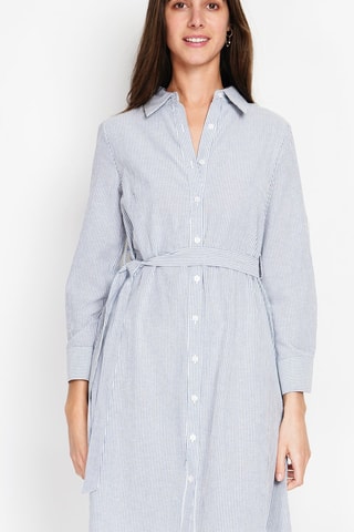 Abito a camicia in lino - Bianco e blu