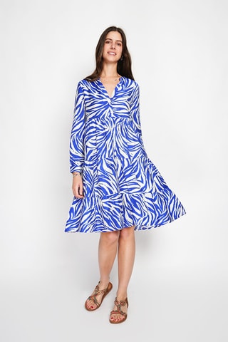 Abito midi in lino - Blu e bianco