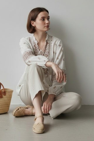 Blusa in lino - Beige