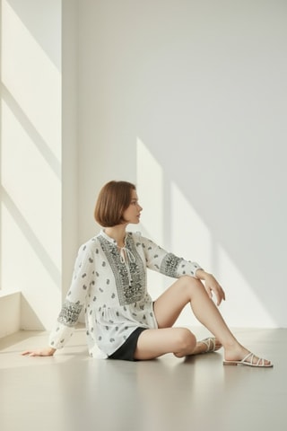Blusa in lino - Nero