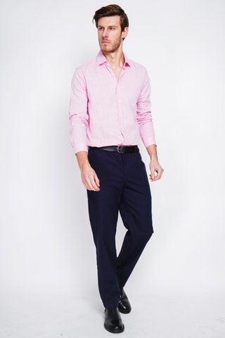 Camicia slim in lino - Rosa