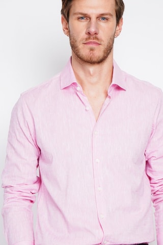 Camicia slim in lino - Rosa