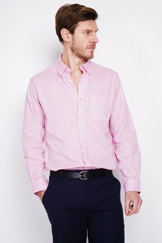Camicia regular in lino - Rosa