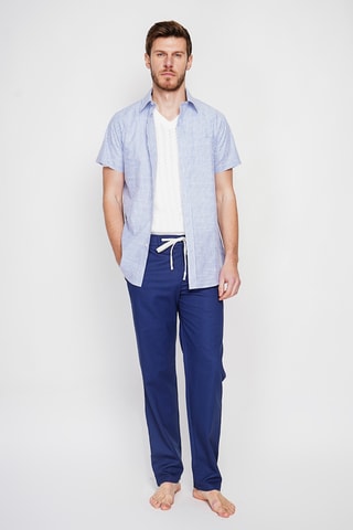 Pantaloni straight in lino - Navy