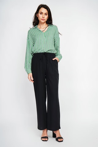 Pantaloni a vita alta in lino - Nero