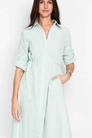 Abito a camicia in lino - Verde e bianco