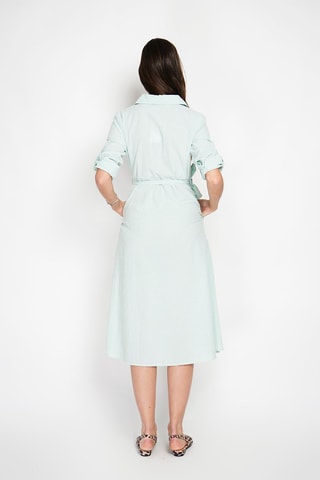 Abito a camicia in lino - Verde e bianco
