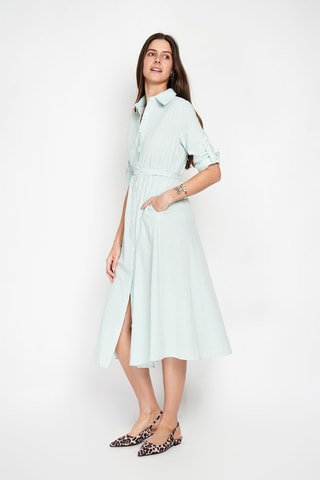 Abito a camicia in lino - Verde e bianco
