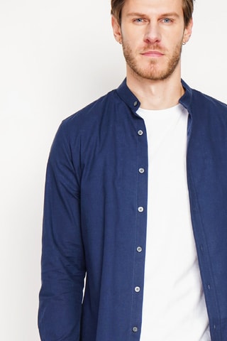 Camicia slim in lino - Blu