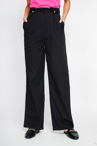 Pantaloni a vita alta in lino - Nero