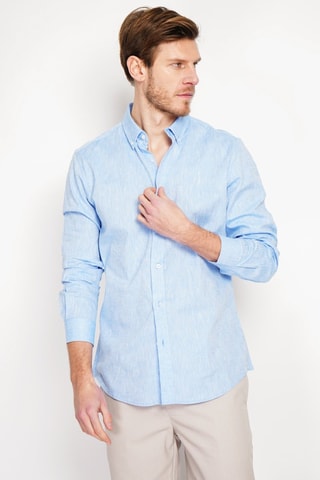 Camicia regular in lino - Blu