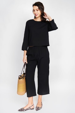 Top e pantaloni in lino - Nero