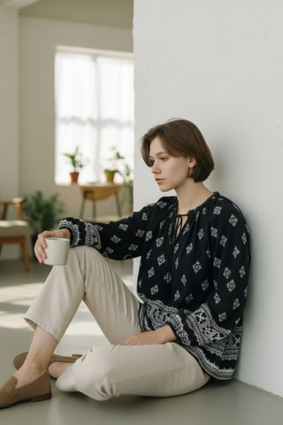 Blusa in lino - Nero