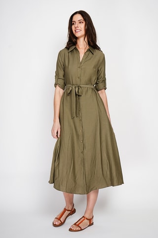 Abito a camicia in lino - Kaki