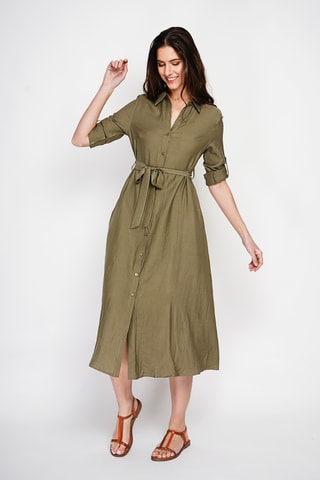 Abito a camicia in lino - Kaki