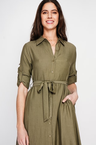 Abito a camicia in lino - Kaki