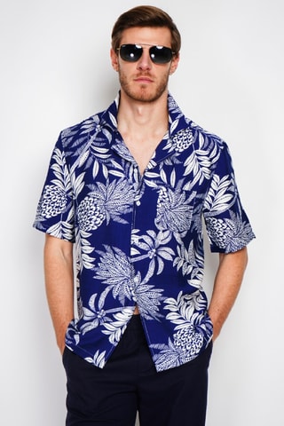 Camicia in lino - Bianco e blu
