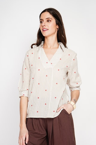 Blusa in lino - Beige
