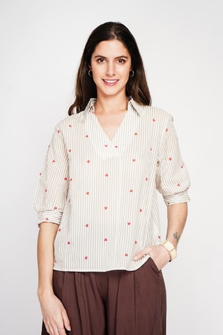 Blusa in lino - Beige