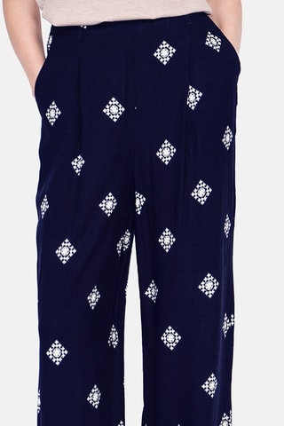 Pantaloni larghi in lino - Navy