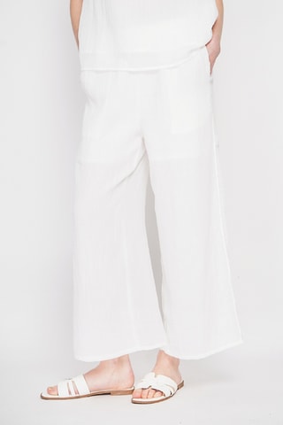 Pantaloni a vita alta in lino - Bianco