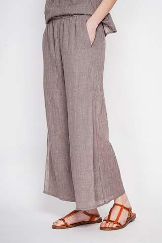 Pantaloni a vita alta in lino - Marrone