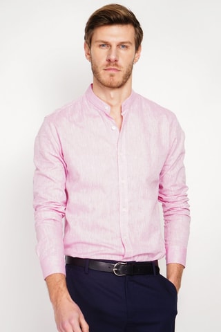 Camicia slim in lino - Rosa