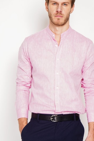 Camicia slim in lino - Rosa