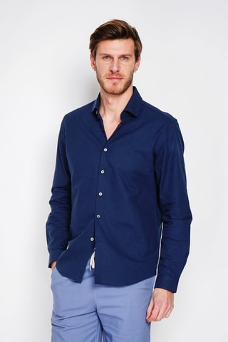 Camicia slim in lino - Blu