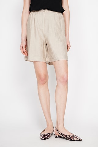 Shorts in lino a vita alta - Beige