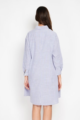 Abito a trapezio in lino - Blu e bianco