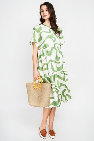 Abito midi in lino - Bianco e verde