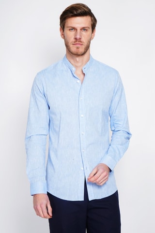Camicia slim in lino - Blu