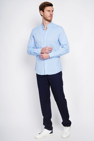 Camicia slim in lino - Blu