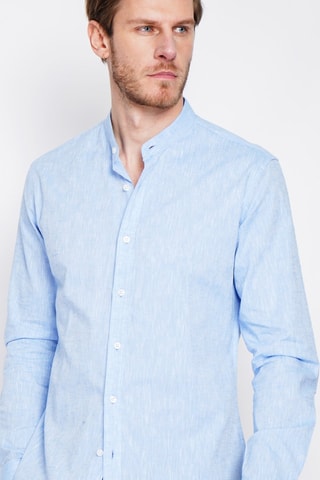 Camicia slim in lino - Blu