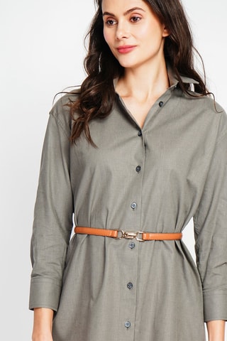 Abito a camicia in lino - Kaki