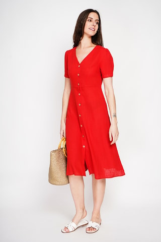 Abito a camicia in lino - Rosso